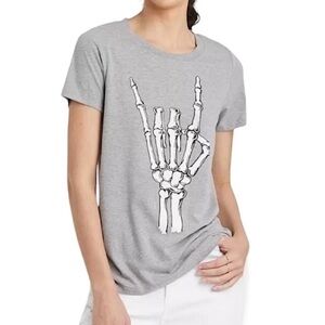 Skeleton Love Hand T-Shirt Grey Grayson Threads Halloween Women's XL Altered Cut